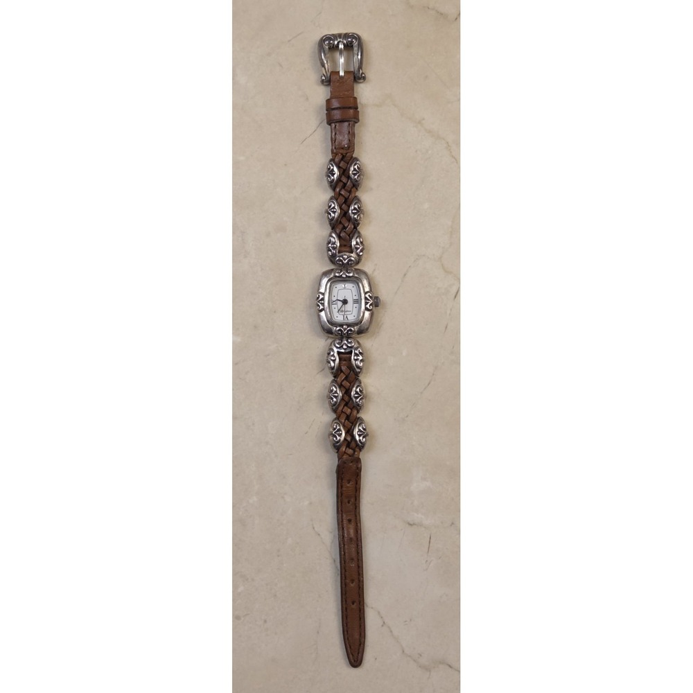 Brighton MAZATLAN Watch Silver Tone Brown Leather Watch New Battery
